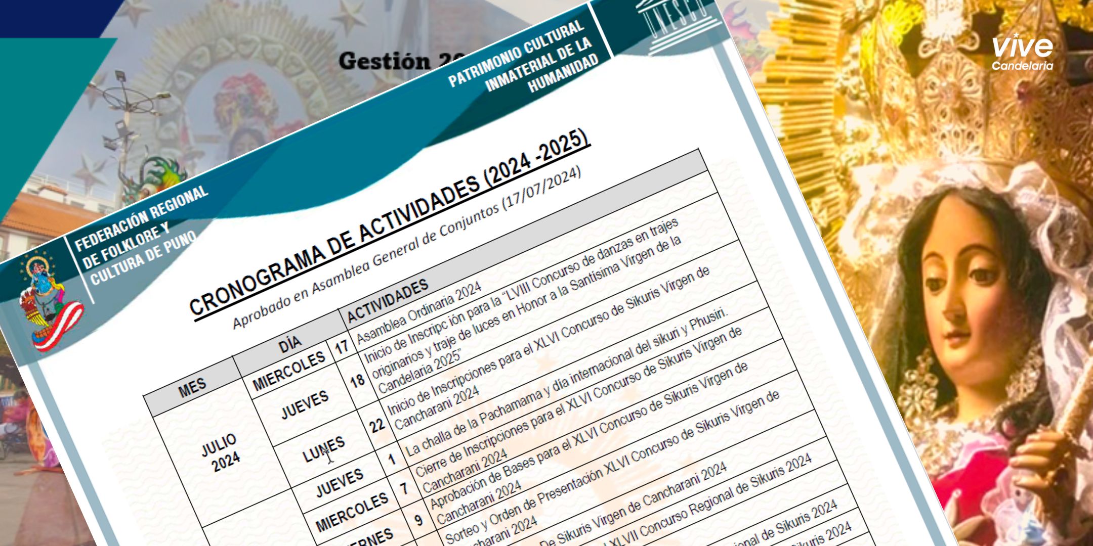 Cronograma 2024 - 2025 | Federación Regional de Folklore y Cultura de Puno