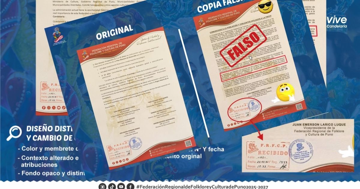 Federación Regional de Folklore y Cultura de Puno advierte sobre circulación de documento no oficial