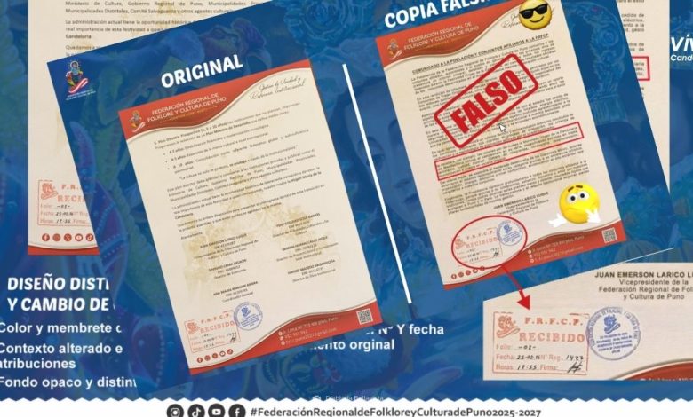 Federación Regional de Folklore y Cultura de Puno advierte sobre circulación de documento no oficial