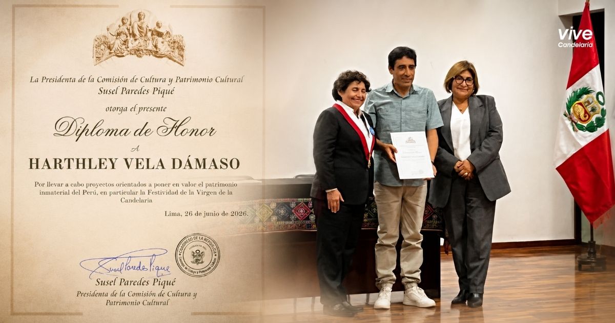 Congreso de la República reconoce a Harthley Vela por impulsar la preservación y difusión de la Festividad de la Virgen de la Candelaria